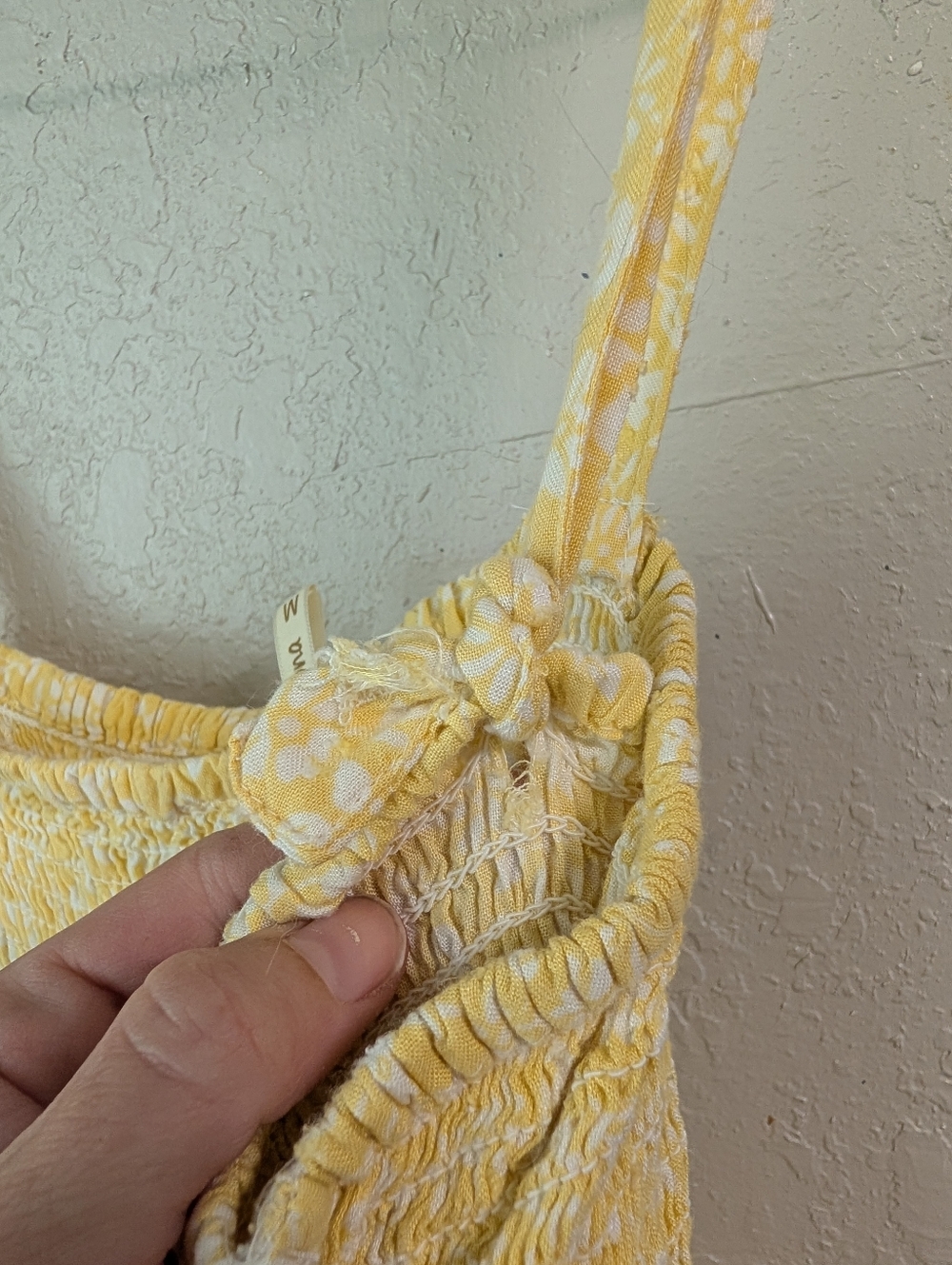 Yellow Smocked Maxi Sundress M Lined Bow Ruffle Floral Cottagecore Fairy Dainty - Picture 6 of 11